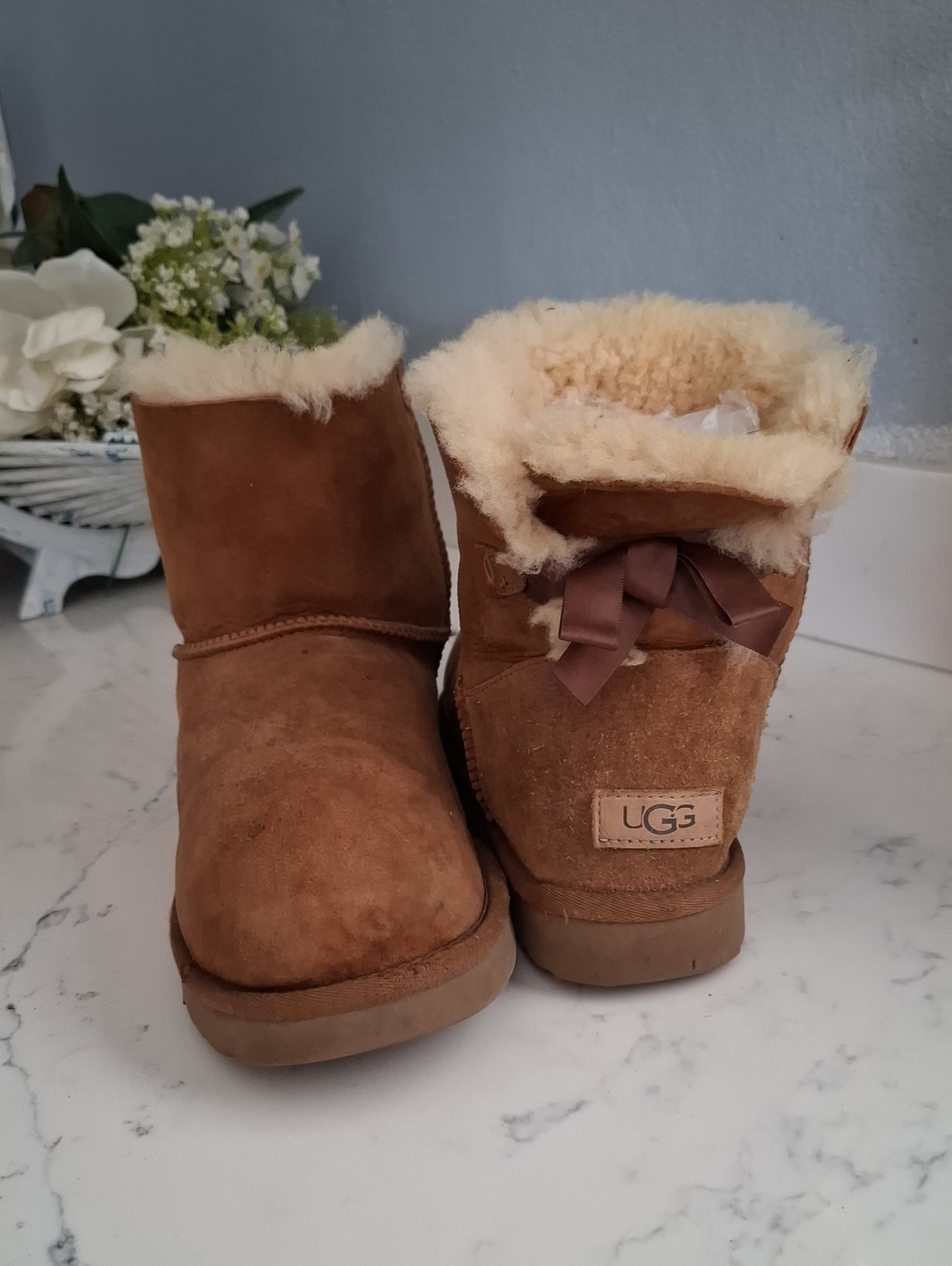 UGG Chestnut Shearling Short Boot with Bow Detail